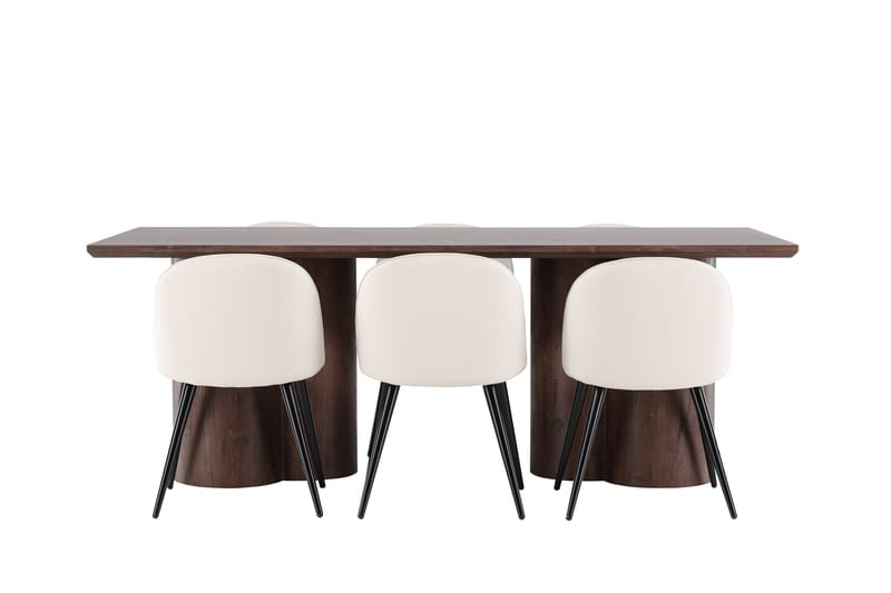 Olivia Matgrupp 210 cm Rektangulär med 6 Velvet stolar - Mocca/Beige - Möbler - Matplats - Matgrupp & matbord med stolar