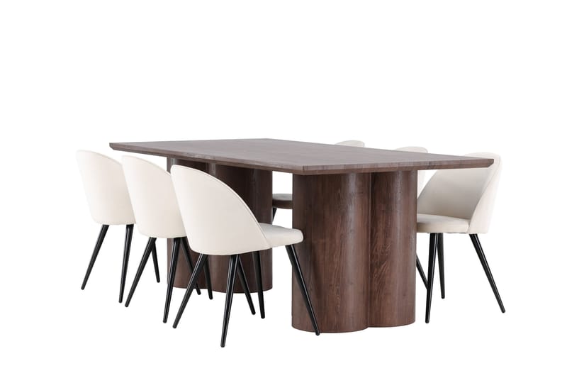 Olivia Matgrupp 210 cm Rektangulär med 6 Velvet stolar - Mocca/Beige - Möbler - Matplats - Matgrupp & matbord med stolar