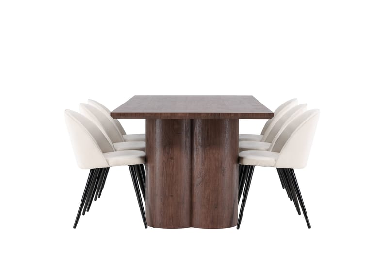 Olivia Matgrupp 210 cm Rektangulär med 6 Velvet stolar - Mocca/Beige - Möbler - Matplats - Matgrupp & matbord med stolar