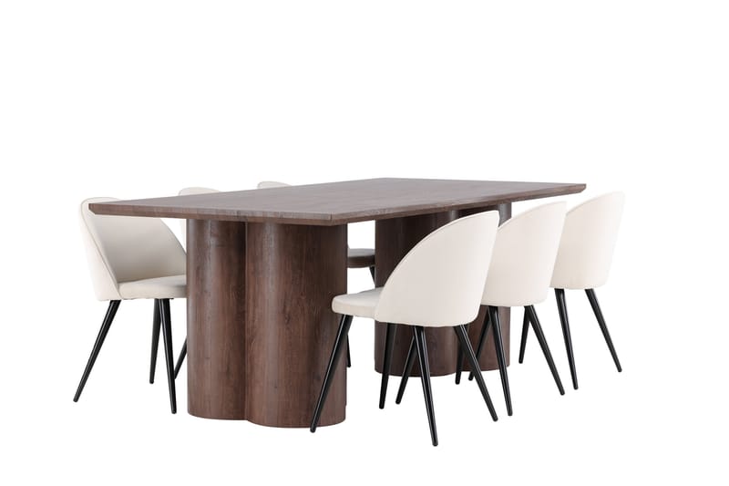 Olivia Matgrupp 210 cm Rektangulär med 6 Velvet stolar - Mocca/Beige - Möbler - Matplats - Matgrupp & matbord med stolar
