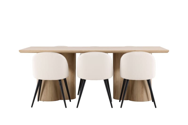 Olivia Matgrupp 210 cm Rektangulär med 6 Velvet stolar - Whitewash/Beige - Möbler - Matplats - Matgrupp & matbord med stolar