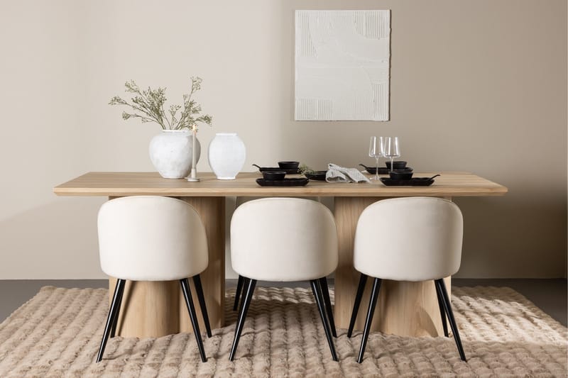 Olivia Matgrupp 210 cm Rektangul är med 6 Velvet stolar - Whitewash/Beige - Möbler - Matplats - Matgrupp & matbord med stolar