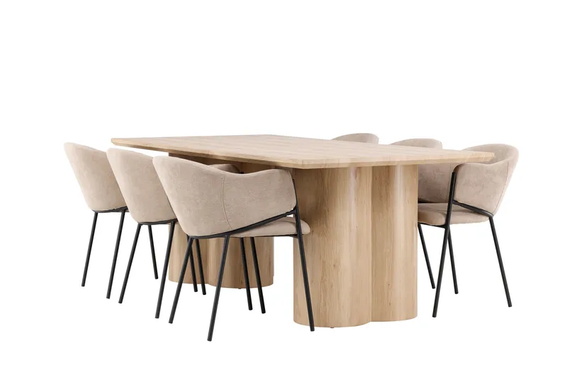 OLIVIA Matgrupp 210 cm Rektangulär Whitewash med 6 Evelina stolar Beige