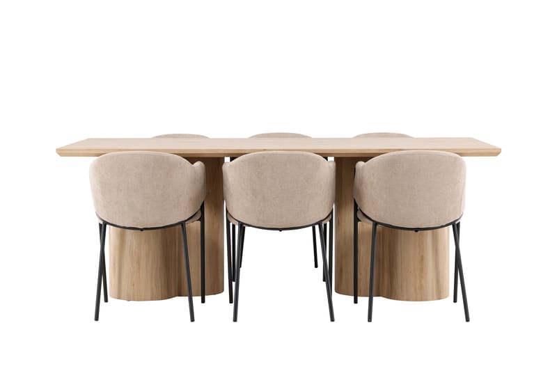 OLIVIA Matgrupp 210 cm Rektangulär Whitewash med 6 Evelina stolar Beige - Möbler - Matplats - Matgrupp & matbord med stolar
