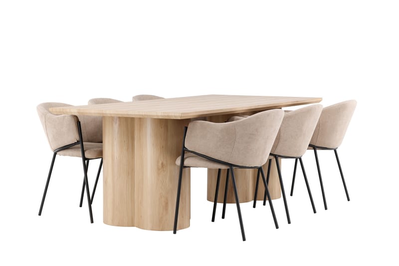 OLIVIA Matgrupp 210 cm Rektangulär Whitewash med 6 Evelina stolar Beige - Möbler - Matplats - Matgrupp & matbord med stolar