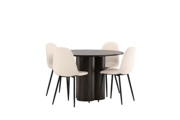 OLLIVERO Matgrupp  110 cm Rund Beige med 4 DAWNE Stolar