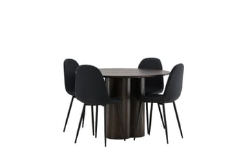 OLLIVERO Matgrupp  110 cm Rund Svart med 4 DAWNE Stolar