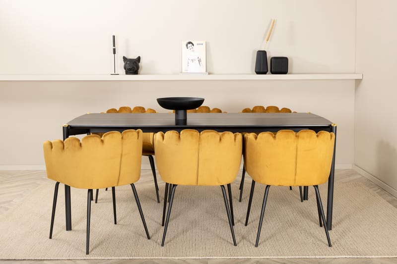 Pelle Matgrupp 190 cm Rektangulär med 6 Limhamn stolar, Svart