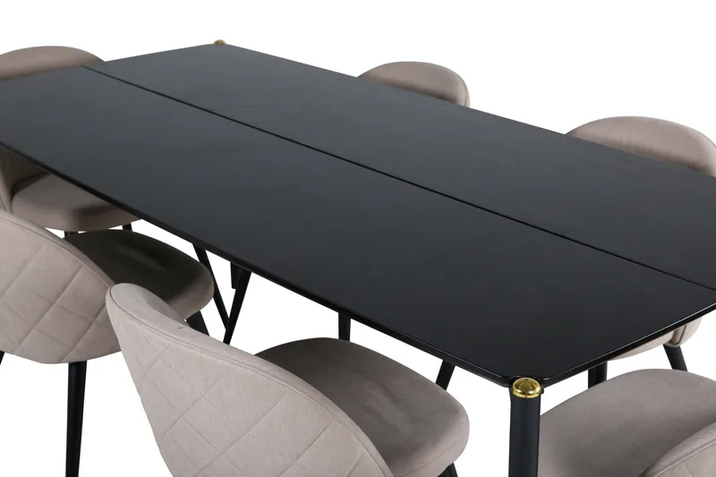 Pelle Matgrupp 190 cm Rektangulär med 6 Velvet stolar - Beige - Möbler - Matplats - Matgrupp & matbord med stolar