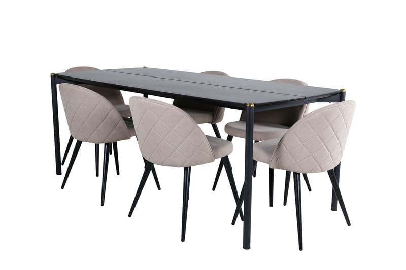 Pelle Matgrupp 190 cm Rektangul�är med 6 Velvet stolar - Beige - Möbler - Matplats - Matgrupp & matbord med stolar