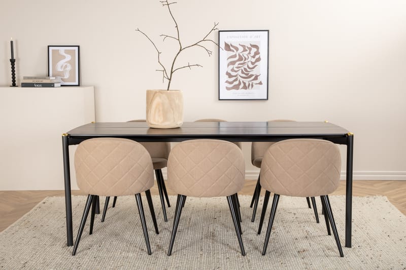 Pelle Matgrupp 190 cm Rektangulär med 6 Velvet stolar - Beige - Möbler - Matplats - Matgrupp & matbord med stolar