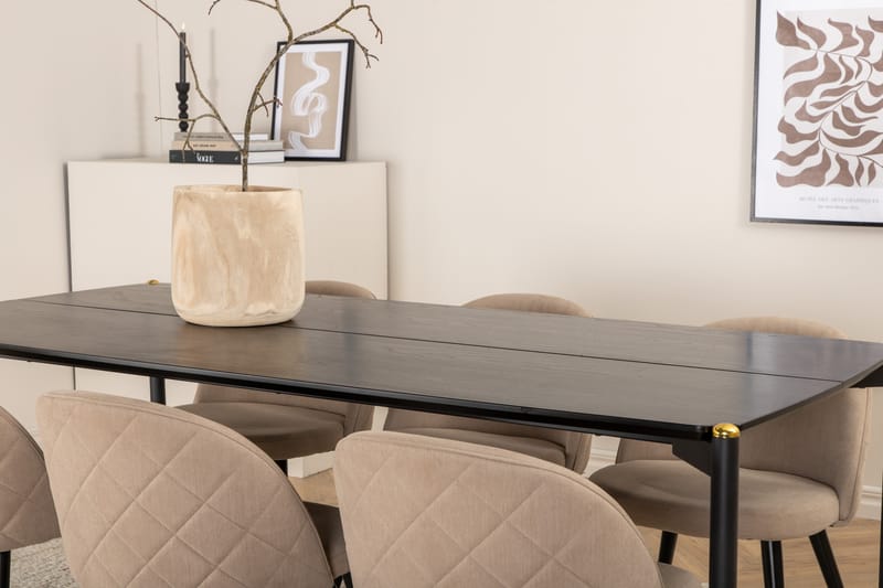 Pelle Matgrupp 190 cm Rektangulär med 6 Velvet stolar - Beige - Möbler - Matplats - Matgrupp & matbord med stolar