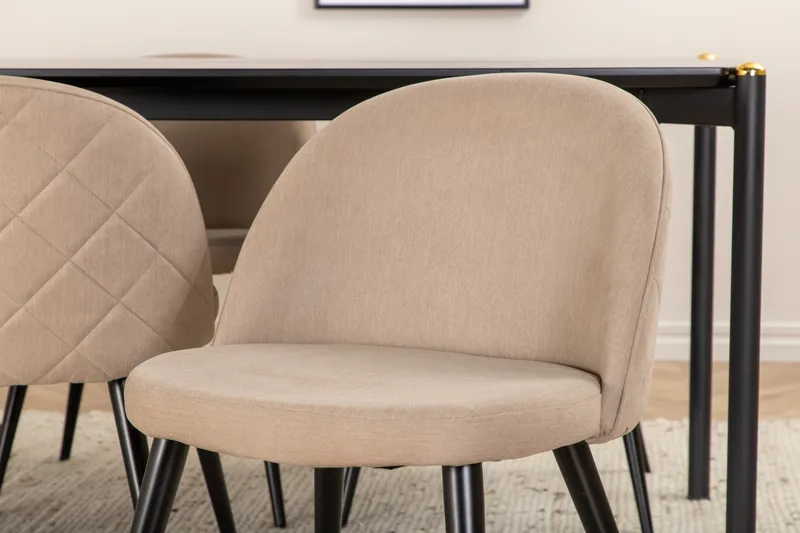 Pelle Matgrupp 190 cm Rektangulär med 6 Velvet stolar - Beige - Möbler - Matplats - Matgrupp & matbord med stolar