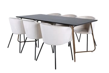 Petra Matbord 190 cm med 6 Berit Karmstol Sammet med Armstöd - Möbler - Matplats - Matgrupp & matbord med stolar