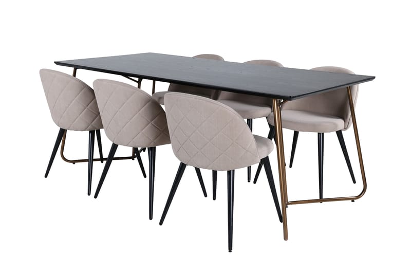 Petra Matgrupp 190 cm Rektangulär med 6 Velvet stolar - Beige - Möbler - Matplats - Matgrupp & matbord med stolar