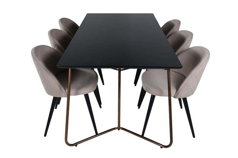 Petra Matgrupp 190 cm Rektangulär med 6 Velvet stolar - Beige - Möbler - Matplats - Matgrupp & matbord med stolar