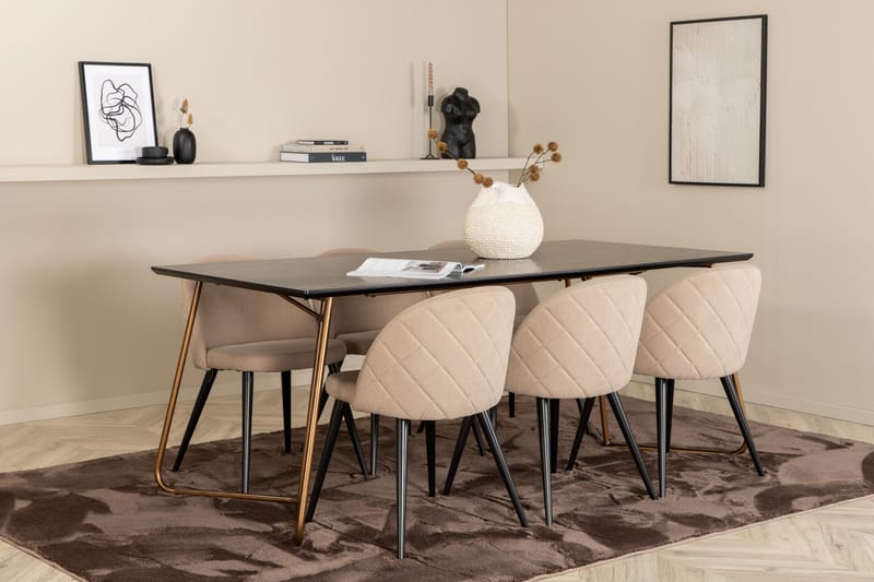 Petra Matgrupp 190 cm Rektangulär med 6 Velvet stolar - Beige - Möbler - Matplats - Matgrupp & matbord med stolar