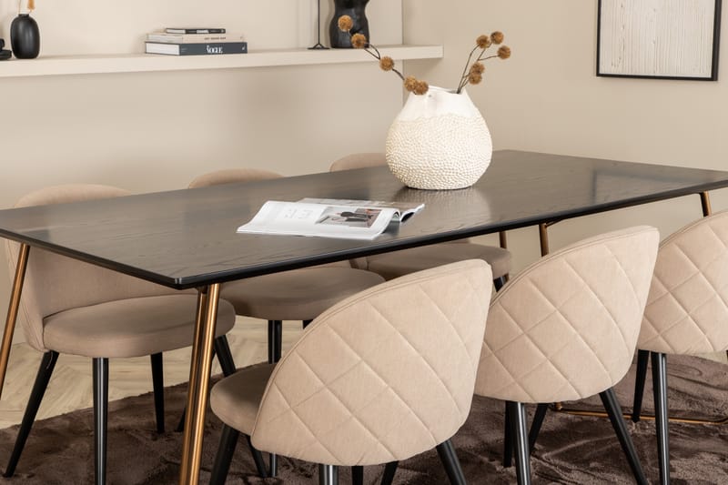 Petra Matgrupp 190 cm Rektangulär med 6 Velvet stolar - Beige - Möbler - Matplats - Matgrupp & matbord med stolar