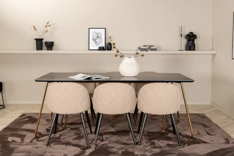 Petra Matgrupp 190 cm Rektangulär med 6 Velvet stolar - Beige - Möbler - Matplats - Matgrupp & matbord med stolar