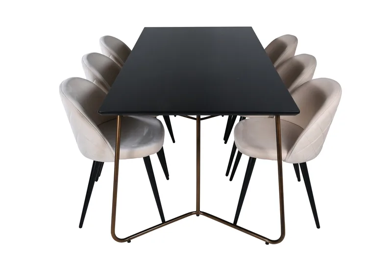 Petra Matgrupp 190 cm Rektangulär med 6 Velvet stolar - Svart - Möbler - Matplats - Matgrupp & matbord med stolar