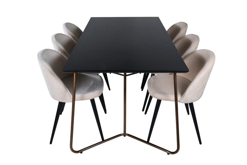 Petra Matgrupp 190 cm Rektangulär med 6 Velvet stolar - Svart - Möbler - Matplats - Matgrupp & matbord med stolar