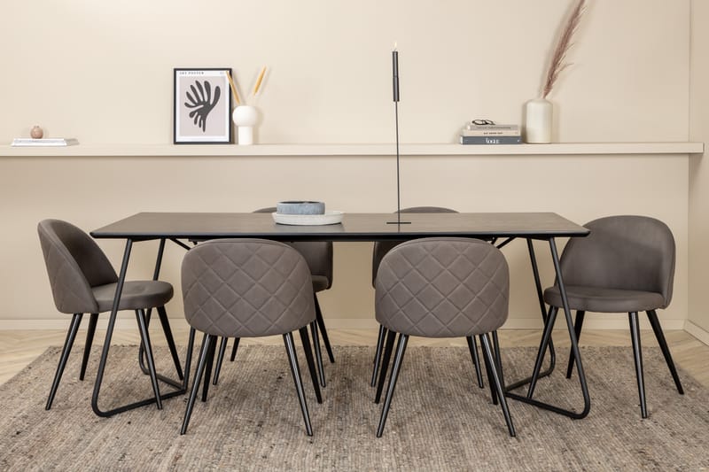Petra Matgrupp 190 cm Rektangulär med 6 Velvet stolar - Svart - Möbler - Matplats - Matgrupp & matbord med stolar