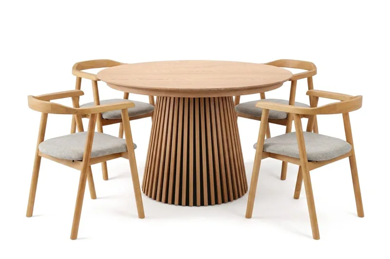 Peyra Förlängningsbart runt 120-220 cm Ek med 4 Jolie Matstolar - Ek/Beige - Möbler - Matplats - Matgrupp & matbord med stolar