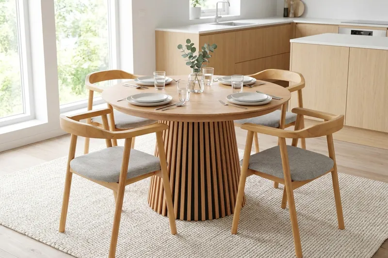 Peyra Förlängningsbart runt 120-220 cm Ek med 4 Jolie Matstolar - Ek/Beige - Möbler - Matplats - Matgrupp & matbord med stolar