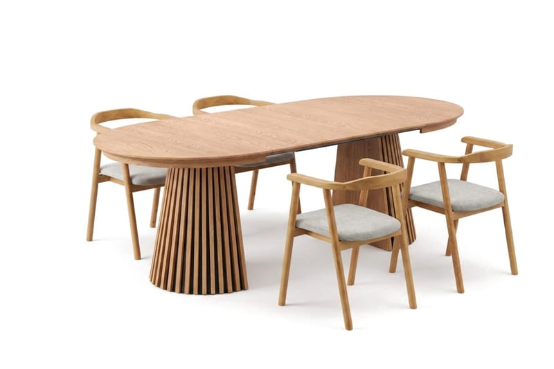 Peyra Förlängningsbart runt 120-220 cm Ek med 4 Jolie Matstolar - Ek/Beige - Möbler - Matplats - Matgrupp & matbord med stolar