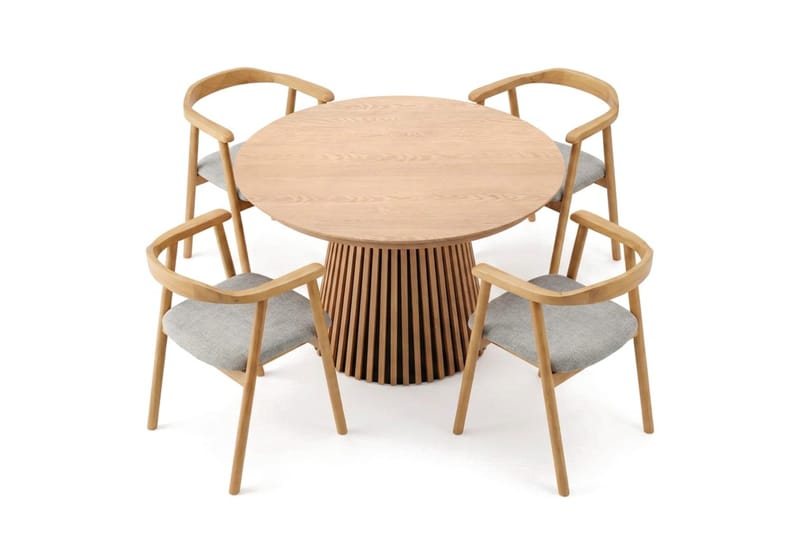 Peyra Förlängningsbart runt 120-220 cm Ek med 4 Jolie Matstolar - Ek/Beige - Möbler - Matplats - Matgrupp & matbord med stolar