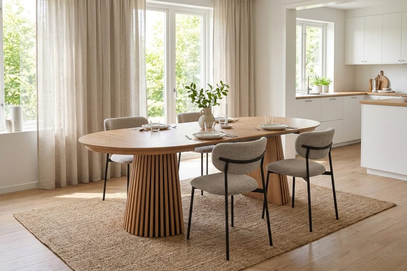 Peyra Förlängningsbart runt 120-220 cm Ek med 4 Lucy Matstolar - Ek/Greige - Möbler - Matplats - Matgrupp & matbord med stolar