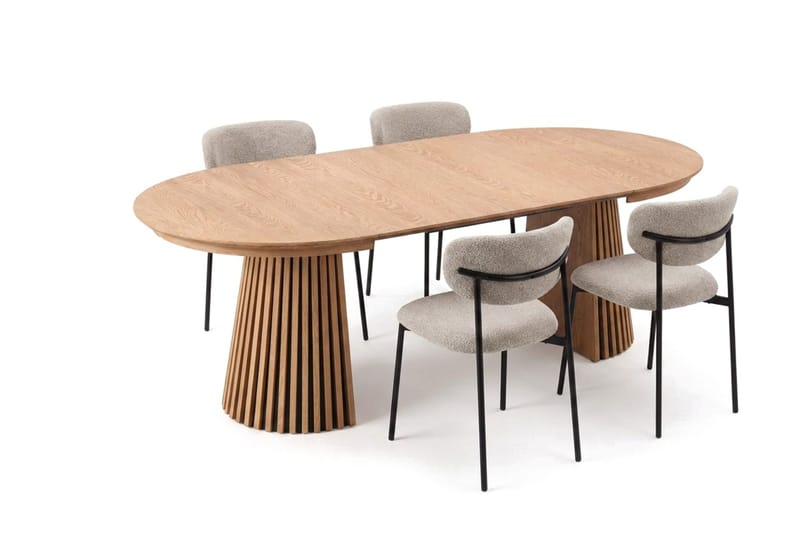 Peyra Förlängningsbart runt 120-220 cm Ek med 4 Lucy Matstolar - Ek/Greige - Möbler - Matplats - Matgrupp & matbord med stolar