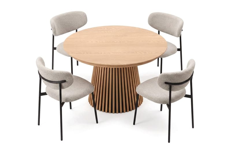 Peyra Förlängningsbart runt 120-220 cm Ek med 4 Lucy Matstolar - Ek/Greige - Möbler - Matplats - Matgrupp & matbord med stolar