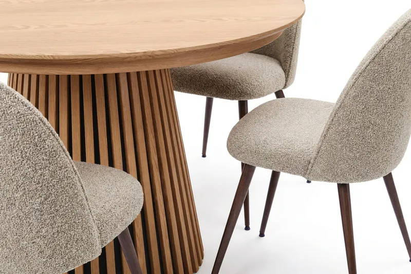 Peyra Förlängningsbart runt 120-220 cm Ek med 4 Nibe Plus Matstolar - Ek/Greige - Möbler - Matplats - Matgrupp & matbord med stolar