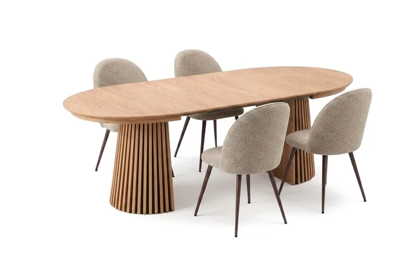 Peyra Förlängningsbart runt 120-220 cm Ek med 4 Nibe Plus Matstolar - Ek/Greige - Möbler - Matplats - Matgrupp & matbord med stolar