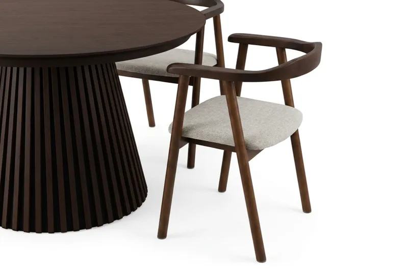Peyra Förlängningsbart runt 120-220 cm Rökt Ek med 4 Jolie Matstolar - Rökt Ek/Beige - Möbler - Matplats - Matgrupp & matbord med stolar