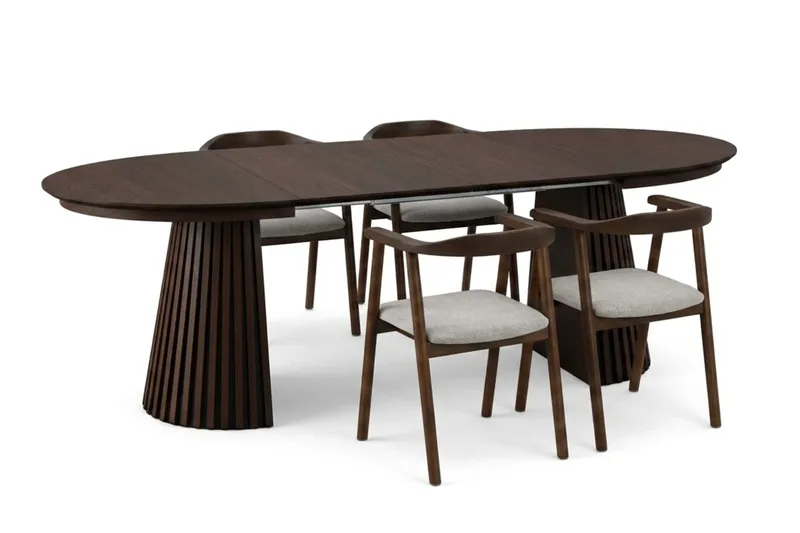 Peyra Förlängningsbart runt 120-220 cm Rökt Ek med 4 Jolie Matstolar - Rökt Ek/Beige - Möbler - Matplats - Matgrupp & matbord med stolar