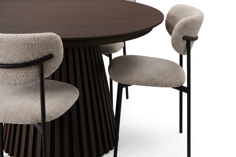 Peyra Förlängningsbart runt 120-220 cm Rökt Ek med 4 Lucy Matstolar - Rökt Ek/Greige - Möbler - Matplats - Matgrupp & matbord med stolar