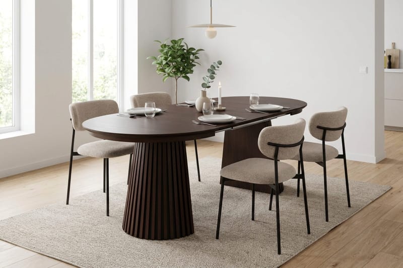 Peyra Förlängningsbart runt 120-220 cm Rökt Ek med 4 Lucy Matstolar - Rökt Ek/Greige - Möbler - Matplats - Matgrupp & matbord med stolar