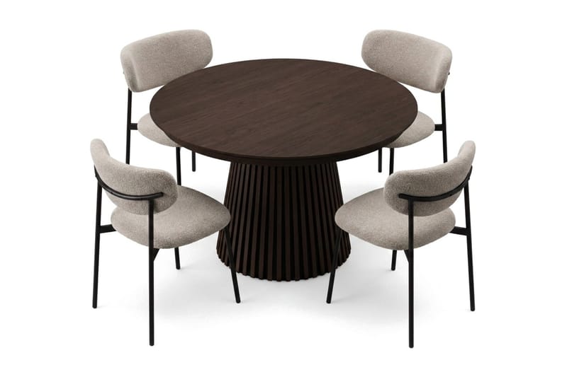 Peyra Förlängningsbart runt 120-220 cm Rökt Ek med 4 Lucy Matstolar - Rökt Ek/Greige - Möbler - Matplats - Matgrupp & matbord med stolar