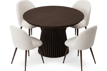 Peyra Förlängningsbart runt 120-220 cm Rökt Ek med 4 Nibe Plus Matstolar - Rökt Ek/Vit - Möbler - Matplats - Matgrupp & matbord med stolar