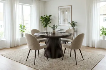 Peyra Förlängningsbart runt 120-220 cm Rökt Ek med 4 Nibe Plus Matstolar - Rökt ek - Möbler - Matplats - Matgrupp & matbord med stolar