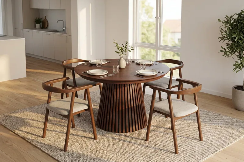 Peyra Förlängningsbart runt 120-220 cm Valnöt med 4 Jolie Matstolar - Valnöt/Valnöt - Möbler - Matplats - Matgrupp & matbord med stolar
