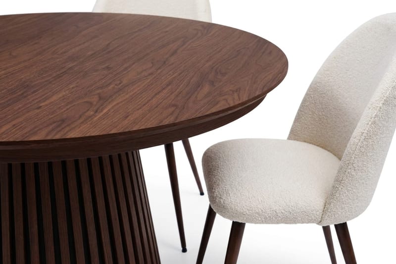 Peyra Förlängningsbart runt 120-220 cm Valnöt med 4 Nibe Plus Matstolar - Valnöt/Vit - Möbler - Matplats - Matgrupp & matbord med stolar