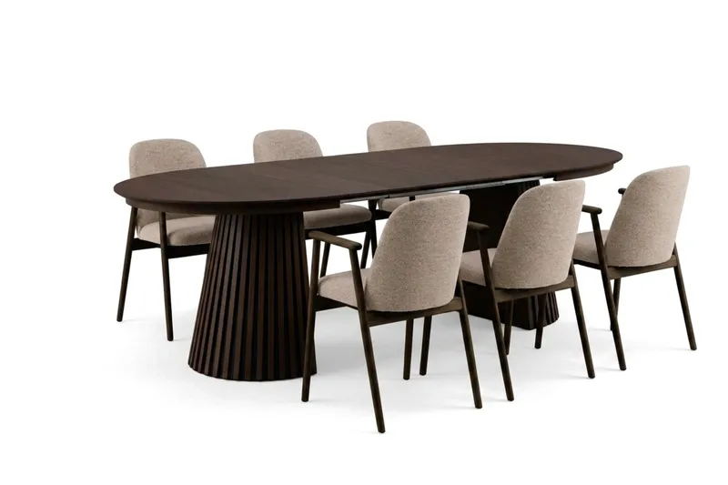 Peyra Förlängningsbart runt Matbord 120-220 cm Rökt Ek med 6 Reciclar Matstolar - Brun - Möbler - Matplats - Matgrupp & matbord med stolar