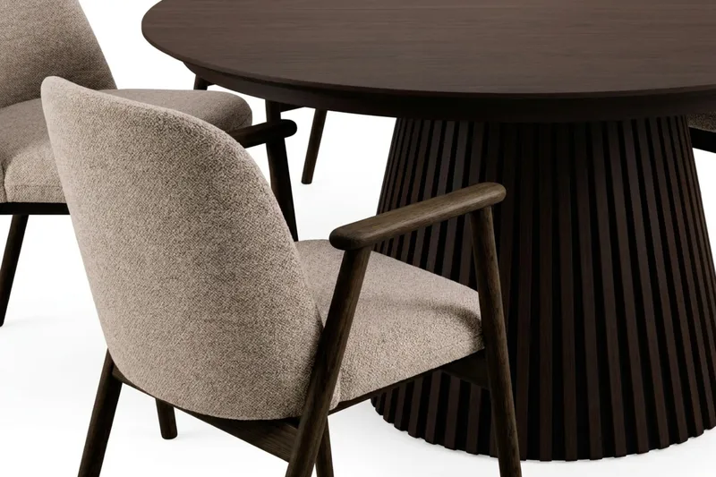Peyra Förlängningsbart runt Matbord 120-220 cm Rökt Ek med 6 Reciclar Matstolar - Brun - Möbler - Matplats - Matgrupp & matbord med stolar