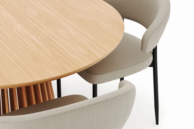 Peyra Matbord 120 cm Rund med 4 Sawako Stolar - Natur - Möbler - Matplats - Matgrupp & matbord med stolar