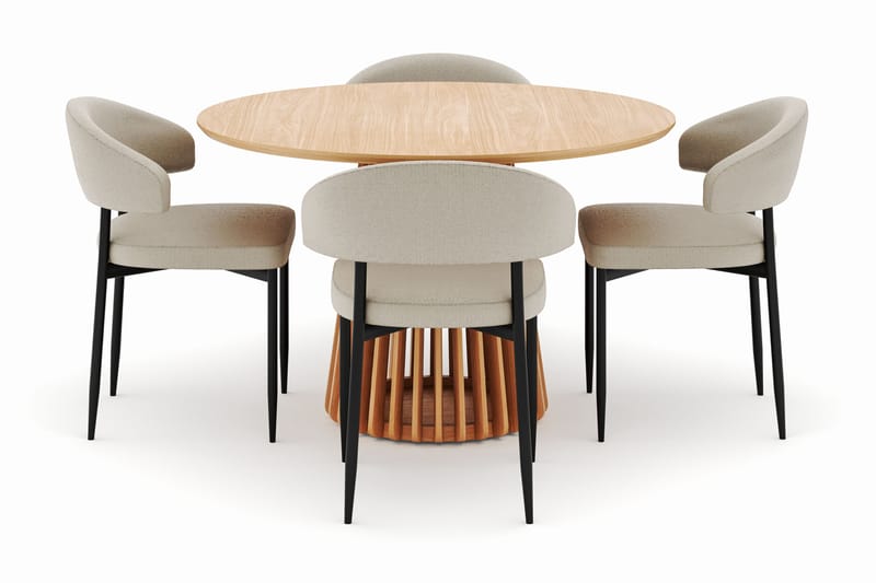 Peyra Matbord 120 cm Rund med 4 Sawako Stolar - Natur - Möbler - Matplats - Matgrupp & matbord med stolar