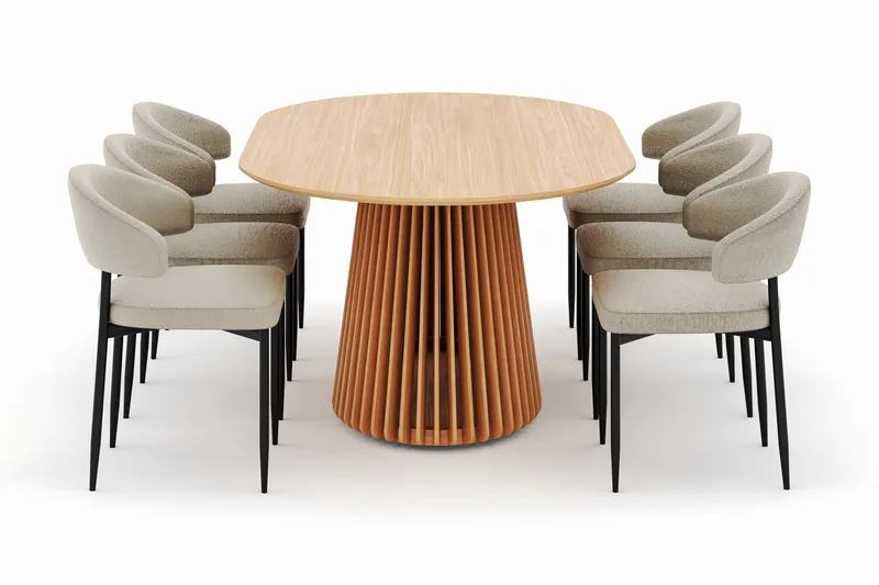 Peyra Matbord 200 cm Oval med 6 Sawako Stolar - Natur - Möbler - Matplats - Matgrupp & matbord med stolar