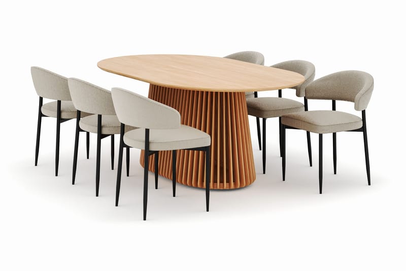 Peyra Matbord 200 cm Oval med 6 Sawako Stolar, Natur